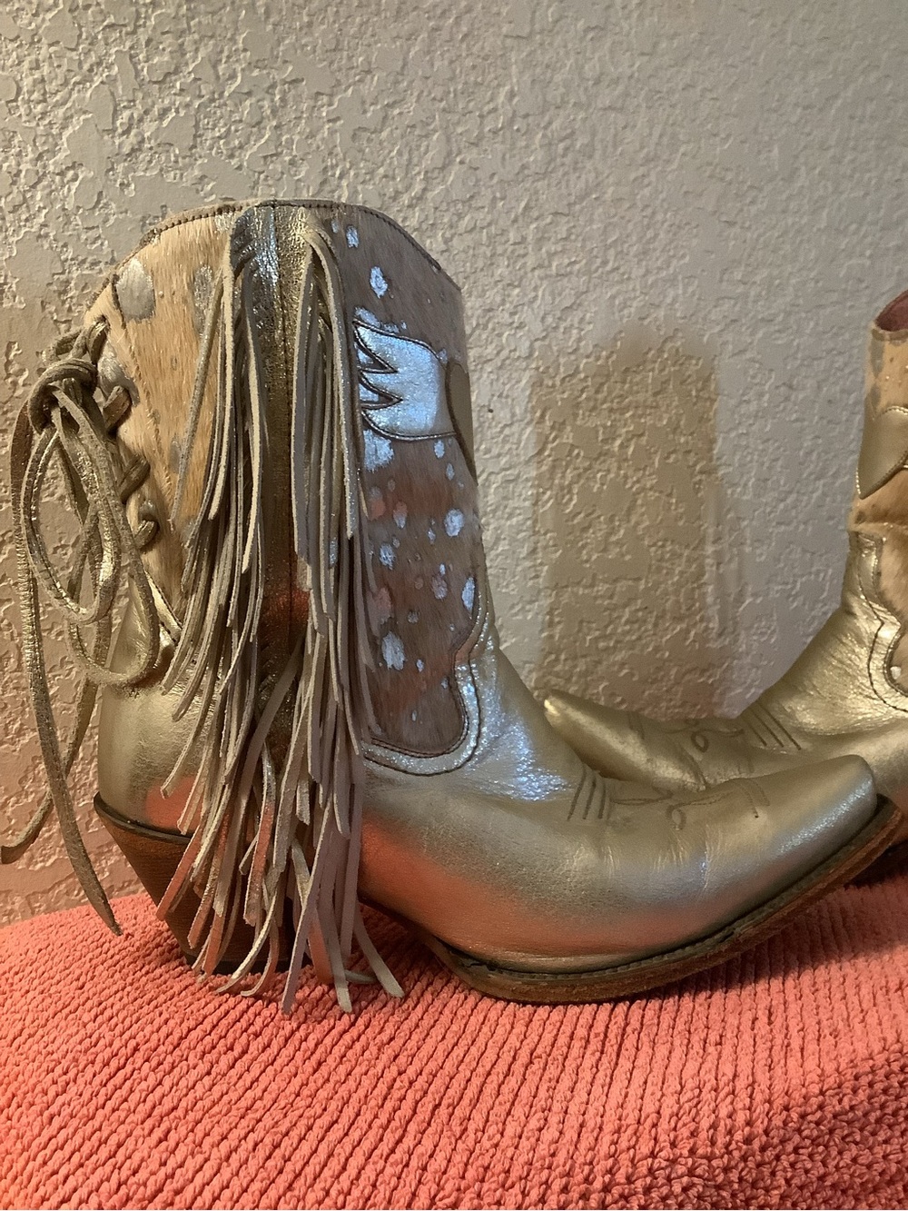 Women's Metallic Silver Fringe Western Ankle Boots
